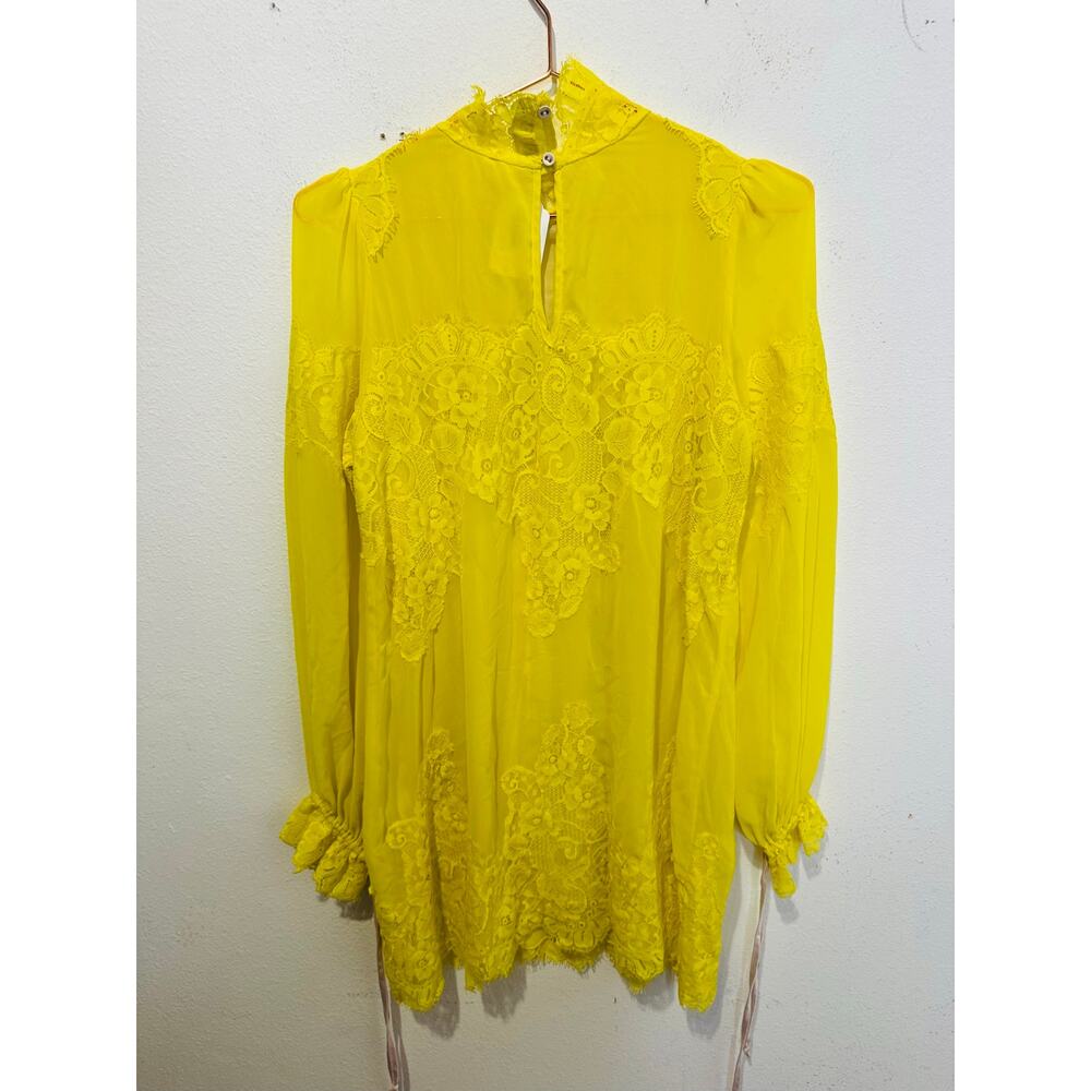HOT AS HELL HAH Neon Yellow Lace Covered Long Sleeve High Neck Mini Dress sz S - Picture 3 of 16
